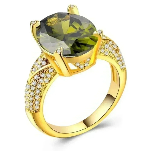 Bridgerton Era Look 14k Gold Over Sterling Silver Peridot White Sapphire Ring - Picture 1 of 4